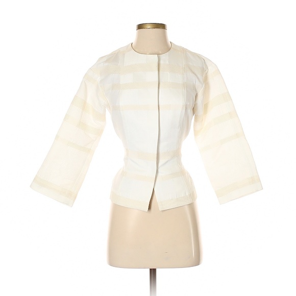 Worth New York White Broad Stripe Print Cream Belted Jacket Size XS / XP - Picture 2 of 12